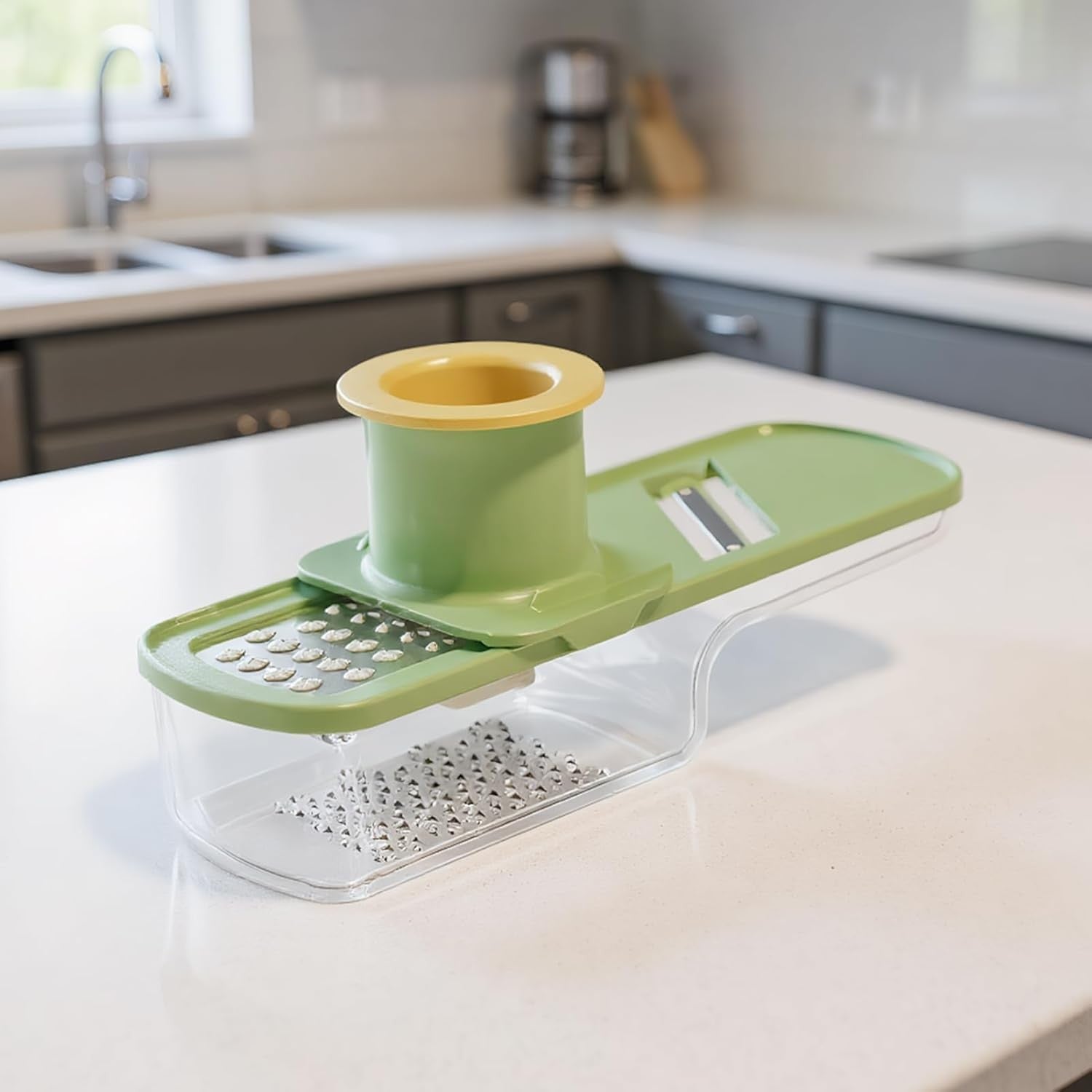 Razatoare Manuala, cu Recipient de Stocare, pentru Legume, din Plastic si Otel Inoxidabil, Multifunctionala, Verde