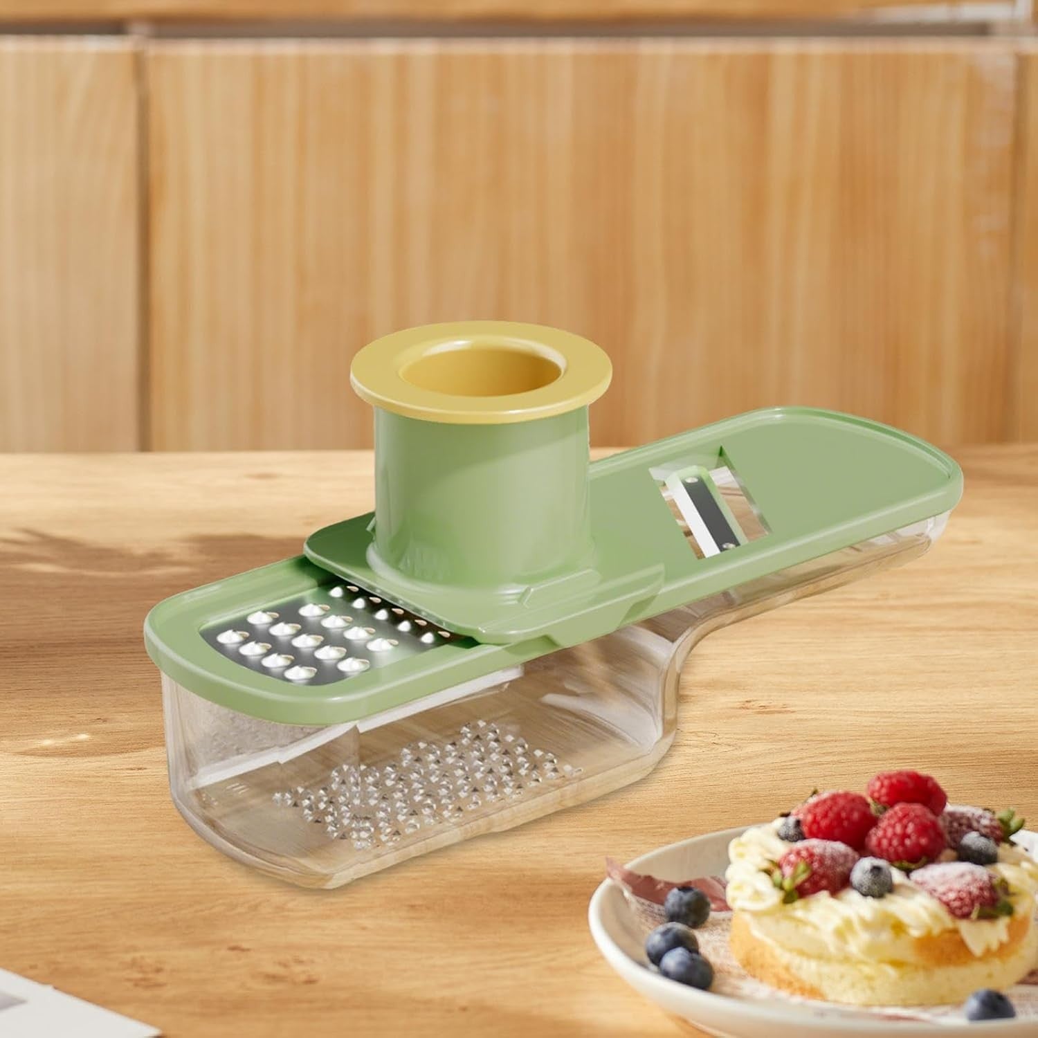 Razatoare Manuala, cu Recipient de Stocare, pentru Legume, din Plastic si Otel Inoxidabil, Multifunctionala, Verde