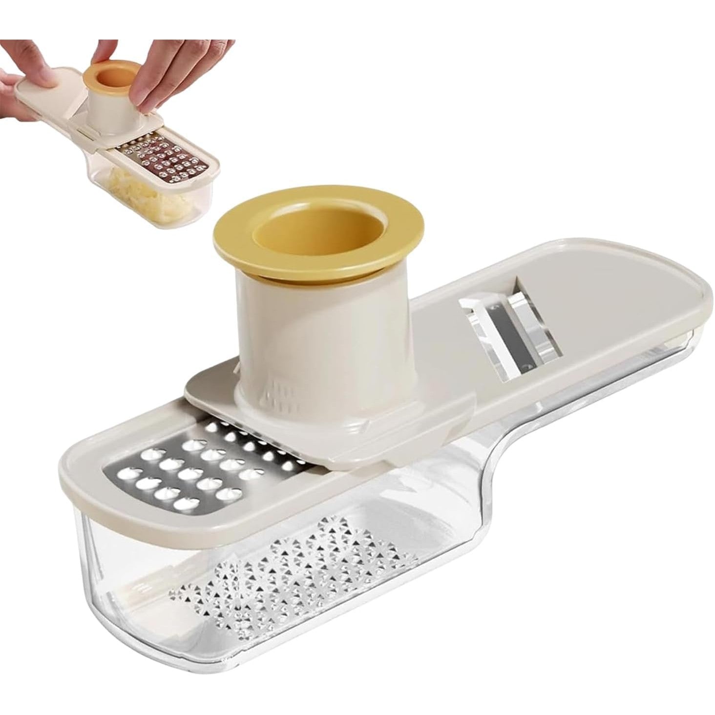 Razatoare Manuala, cu Recipient de Stocare, pentru Legume, din Plastic si Otel Inoxidabil, Multifunctionala, Alb