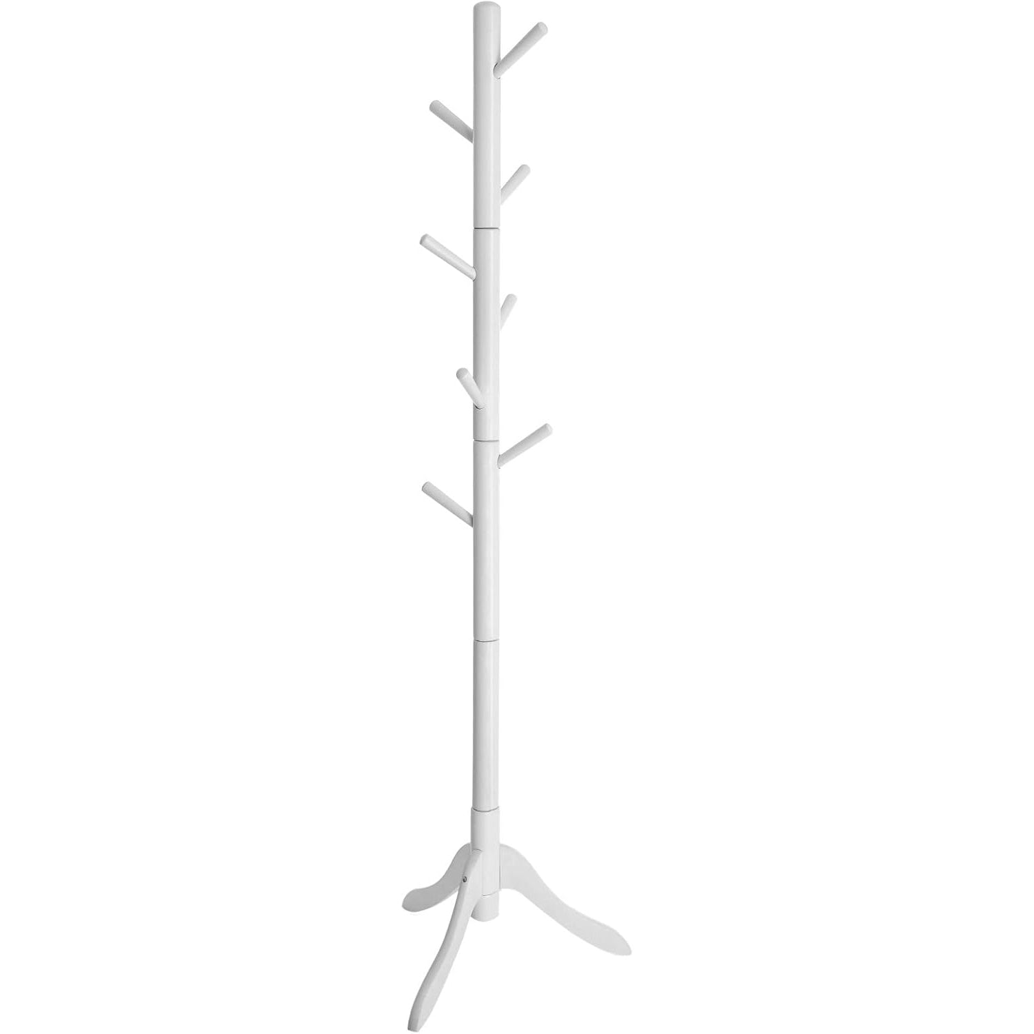 VASAGLE Cuier din lemn masiv, 8 carlige, ajustabil pe 3 inaltimi, design tip copac, 57x175 cm, alb