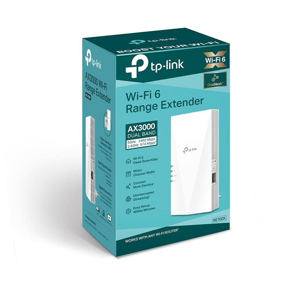 RANGE EXTENDER TP-LINK wireless AX3000, 3000Mbps, 1 port Gigabit, 2 antene interne, 2.4 / 5Ghz dual band, Wi-Fi 6, "RE700X"