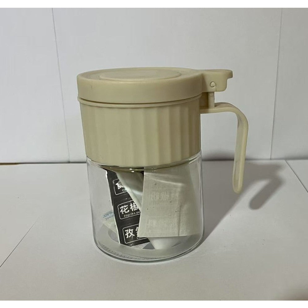Recipient Condimente, din Stilca, 180 ml, cu Maner si Lingurita, 10.6 x 7 x 7 cm, Capac Mat, Alb