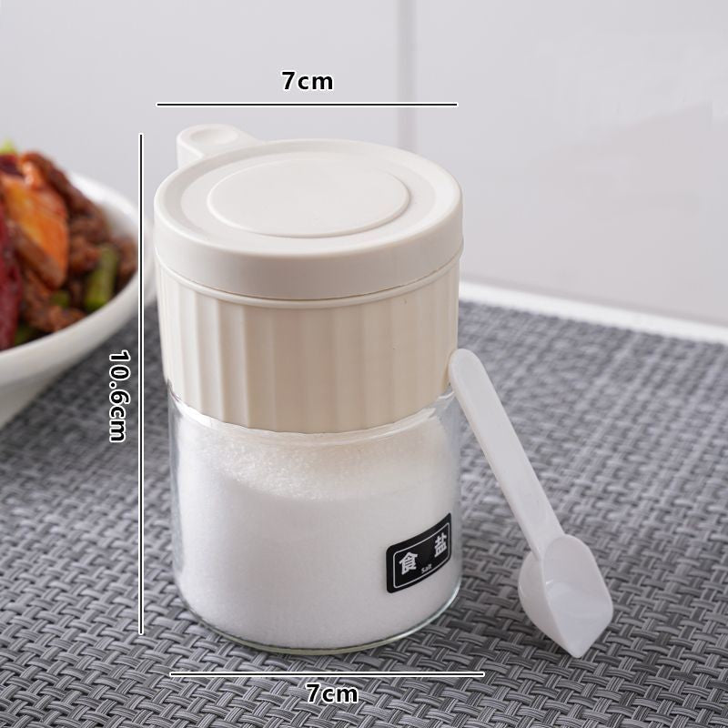 Recipient Condimente, din Stilca, 180 ml, cu Maner si Lingurita, 10.6 x 7 x 7 cm, Capac Mat, Alb