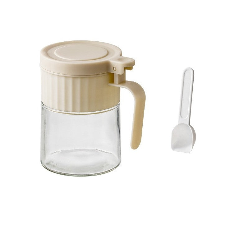 Recipient Condimente, din Stilca, 180 ml, cu Maner si Lingurita, 10.6 x 7 x 7 cm, Capac Mat, Alb
