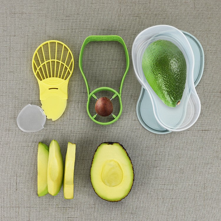 Recipient de Depozitare Avocado 5in1, Etans, pentru Frigider, din Plastic, Dispozitiv de Taiat, Curatat, Feliat, 14x4x7 cm, Verde