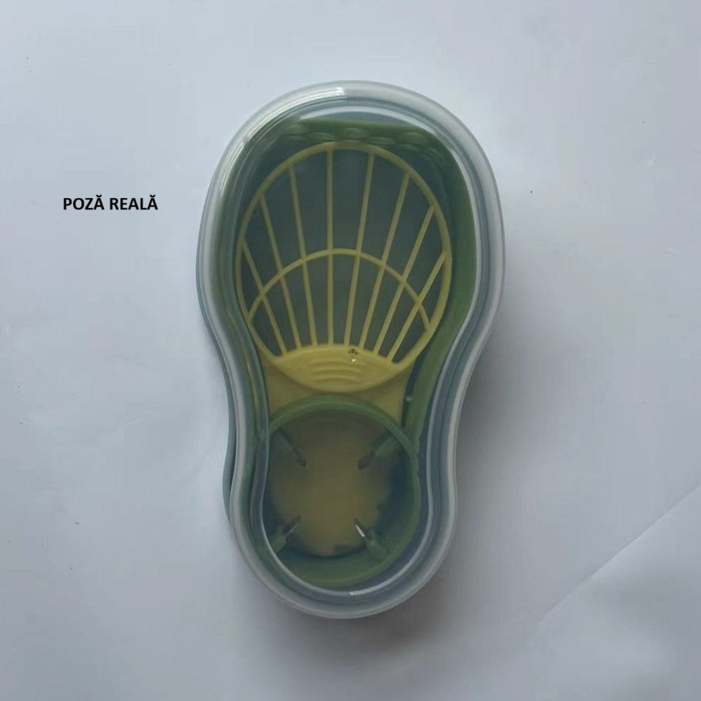 Recipient de Depozitare Avocado 5in1, Etans, pentru Frigider, din Plastic, Dispozitiv de Taiat, Curatat, Feliat, 14x4x7 cm, Verde