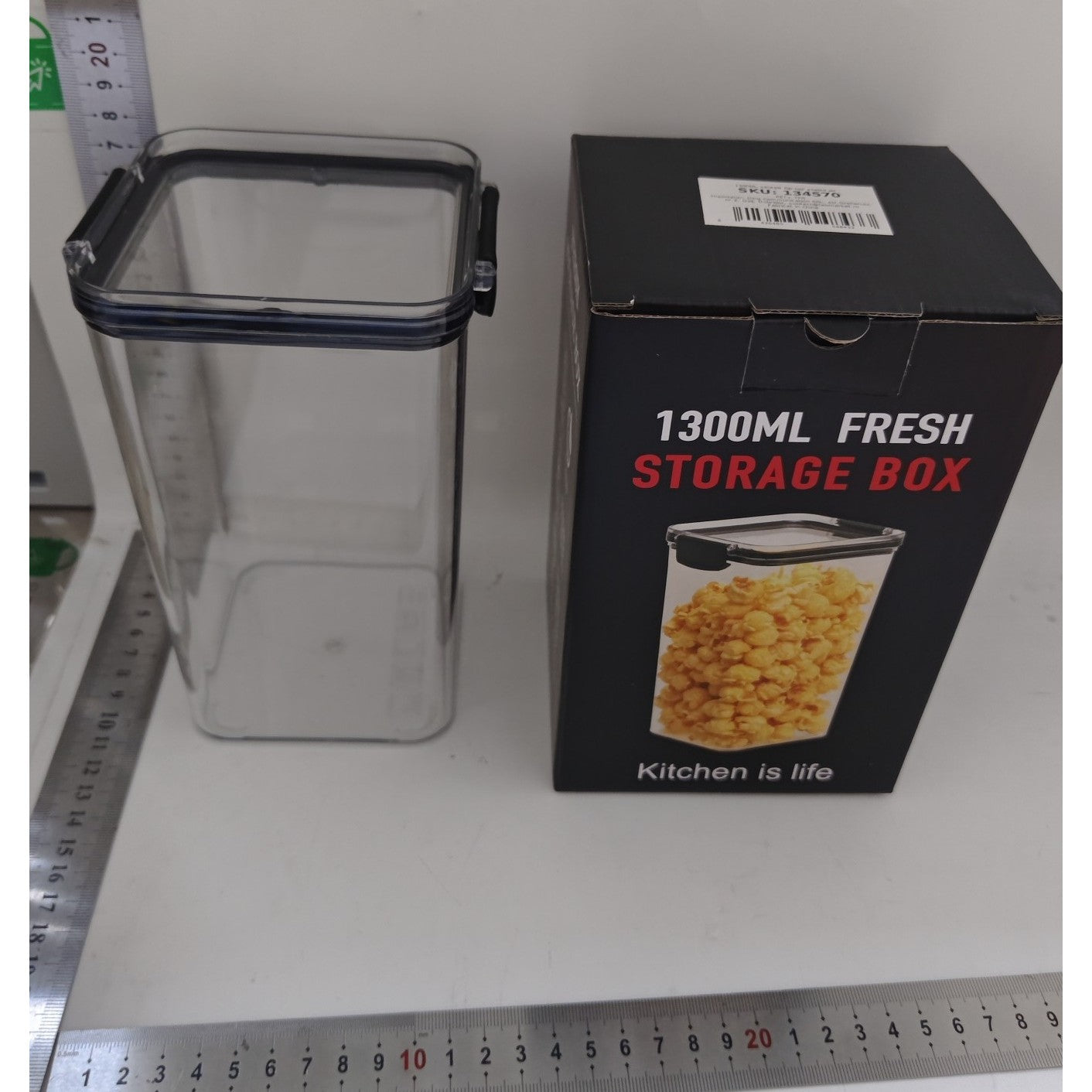 Recipient din Plastic, pentru Alimente/Obiecte, Inchidere Ermetica, 10.2 x 18.5 cm, 1300 ml, Transparent