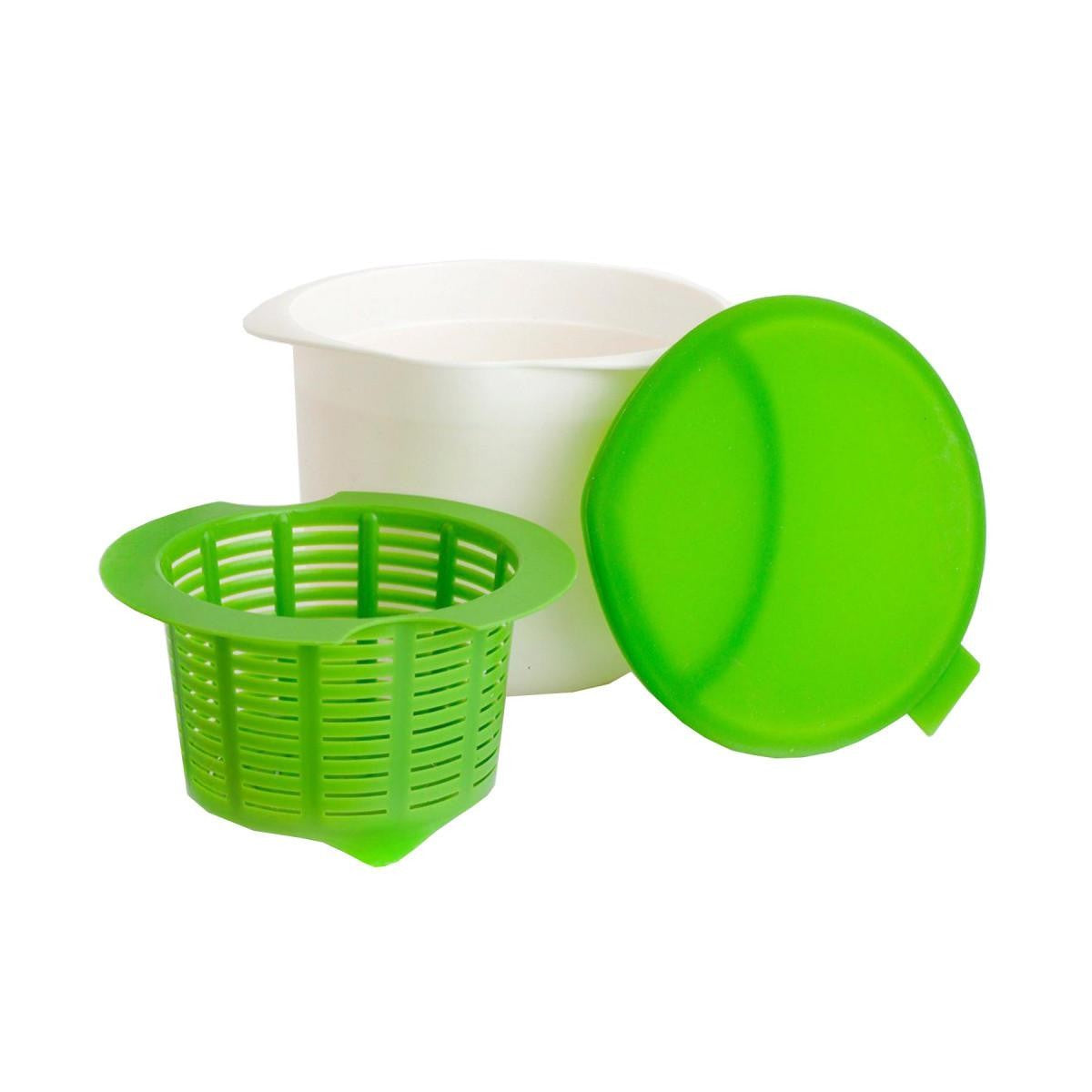 Recipient pentru Preparat Branza, Capac de Silicon, Cheese Maker din Plastic, Strecuratoare, 17x14.5x12.8 cm, Verde