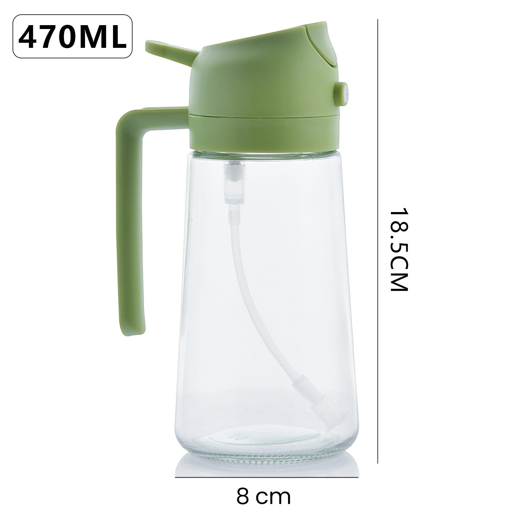 Recipient pentru Ulei 2 in 1, Set 2 Bucati, Functie Spray & Turnare, din Sticla, Fara Scurgere, 18.5 x 8 x 8 cm, 470 ml/buc, Sticla Teansparenta, Verde/Negru