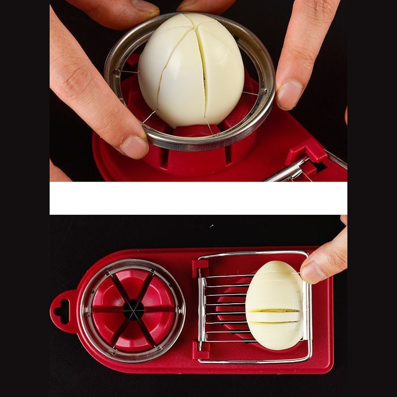 Feliator multifunctional pentru oua, mozzarela, fructe, 2 forme de feliere, agatatoare, 20 cm, Visiniu