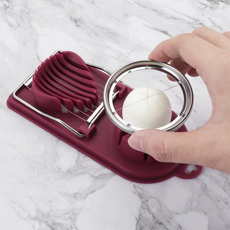 Feliator multifunctional pentru oua, mozzarela, fructe, 2 forme de feliere, agatatoare, 20 cm, Visiniu