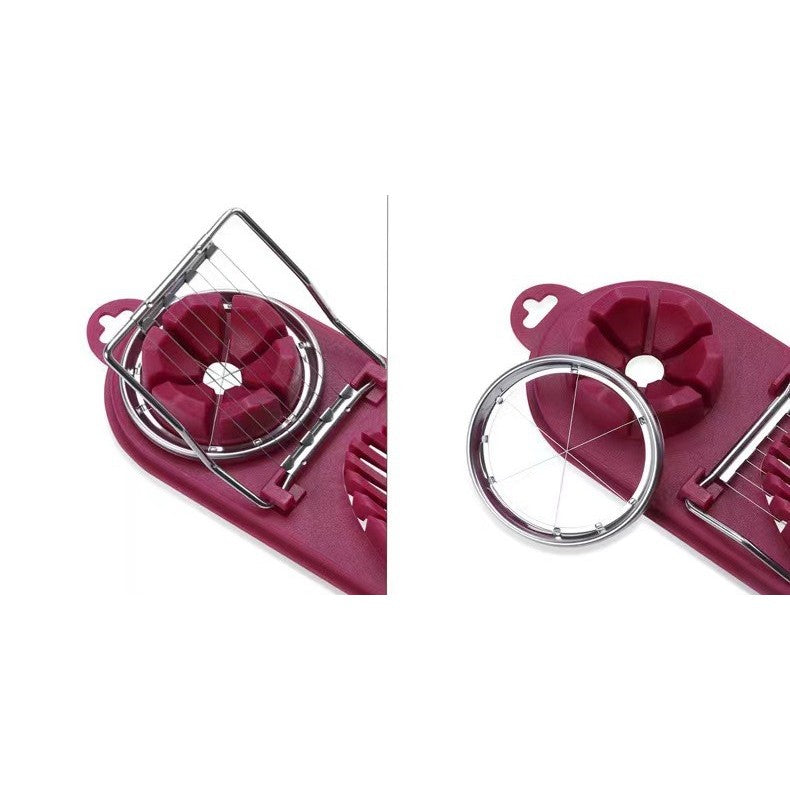 Feliator multifunctional pentru oua, mozzarela, fructe, 2 forme de feliere, agatatoare, 20 cm, Visiniu