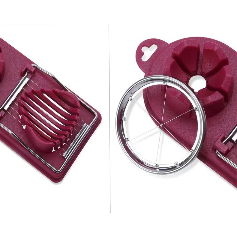 Feliator multifunctional pentru oua, mozzarela, fructe, 2 forme de feliere, agatatoare, 20 cm, Visiniu