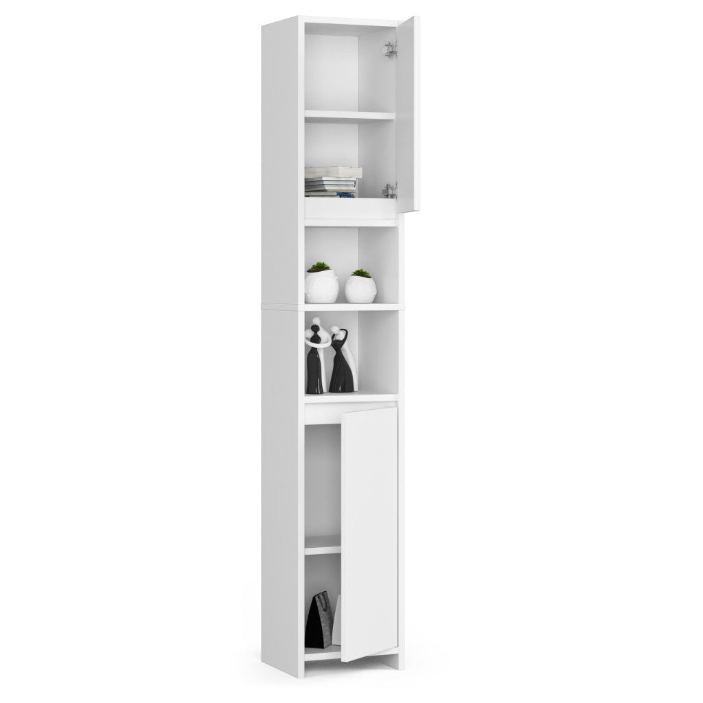 Dulap de baie tip coloana, cu 2 usi si 4 rafturi, PAL 16 mm, 32x28x180 cm, alb
