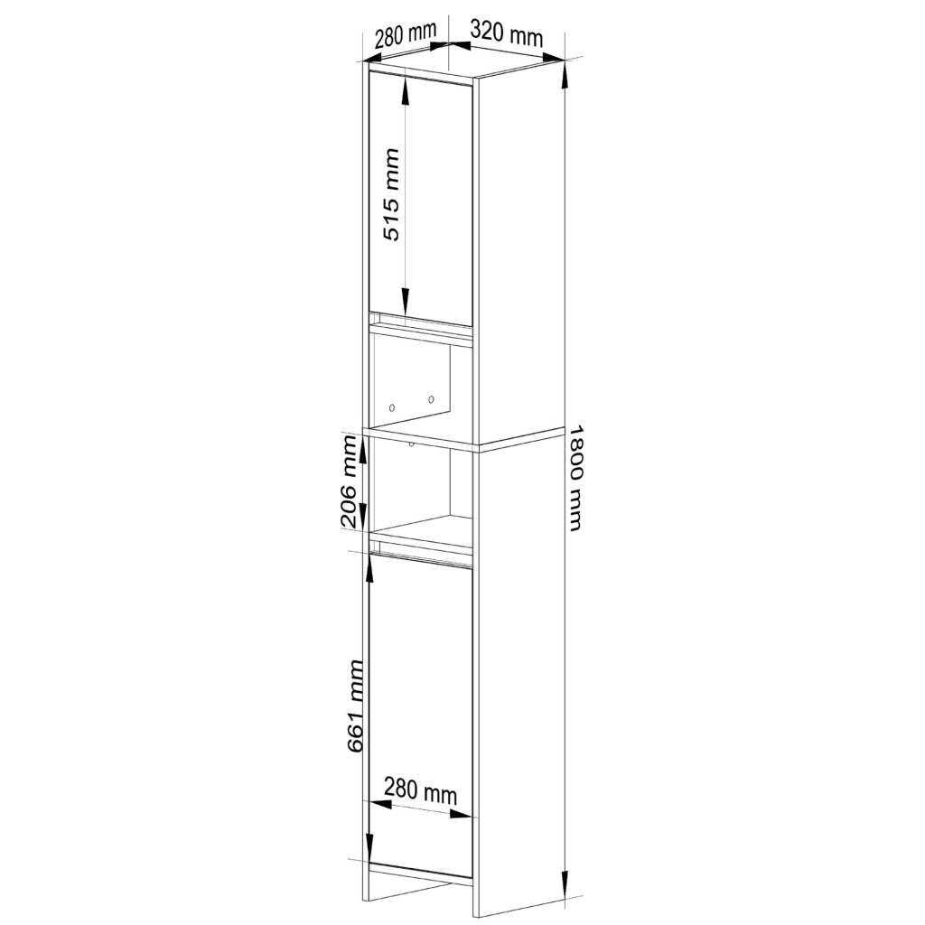 Dulap de baie tip coloana, cu 2 usi si 4 rafturi, PAL 16 mm, 32x28x180 cm, alb
