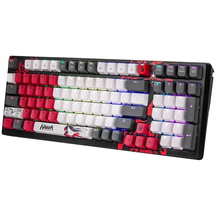 TASTATURA A4TECH - gaming, "Bloody co-branded Naraka", cu fir 1.8m, 106 taste, multimedia , iluminare, USB, negru, "S98"