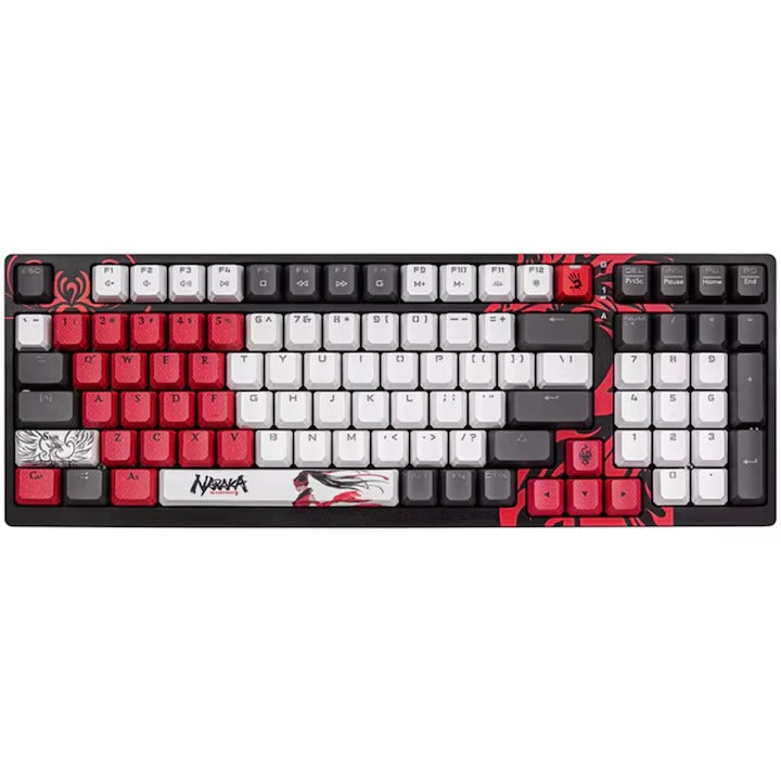 TASTATURA A4TECH - gaming, "Bloody co-branded Naraka", cu fir 1.8m, 106 taste, multimedia , iluminare, USB, negru, "S98"