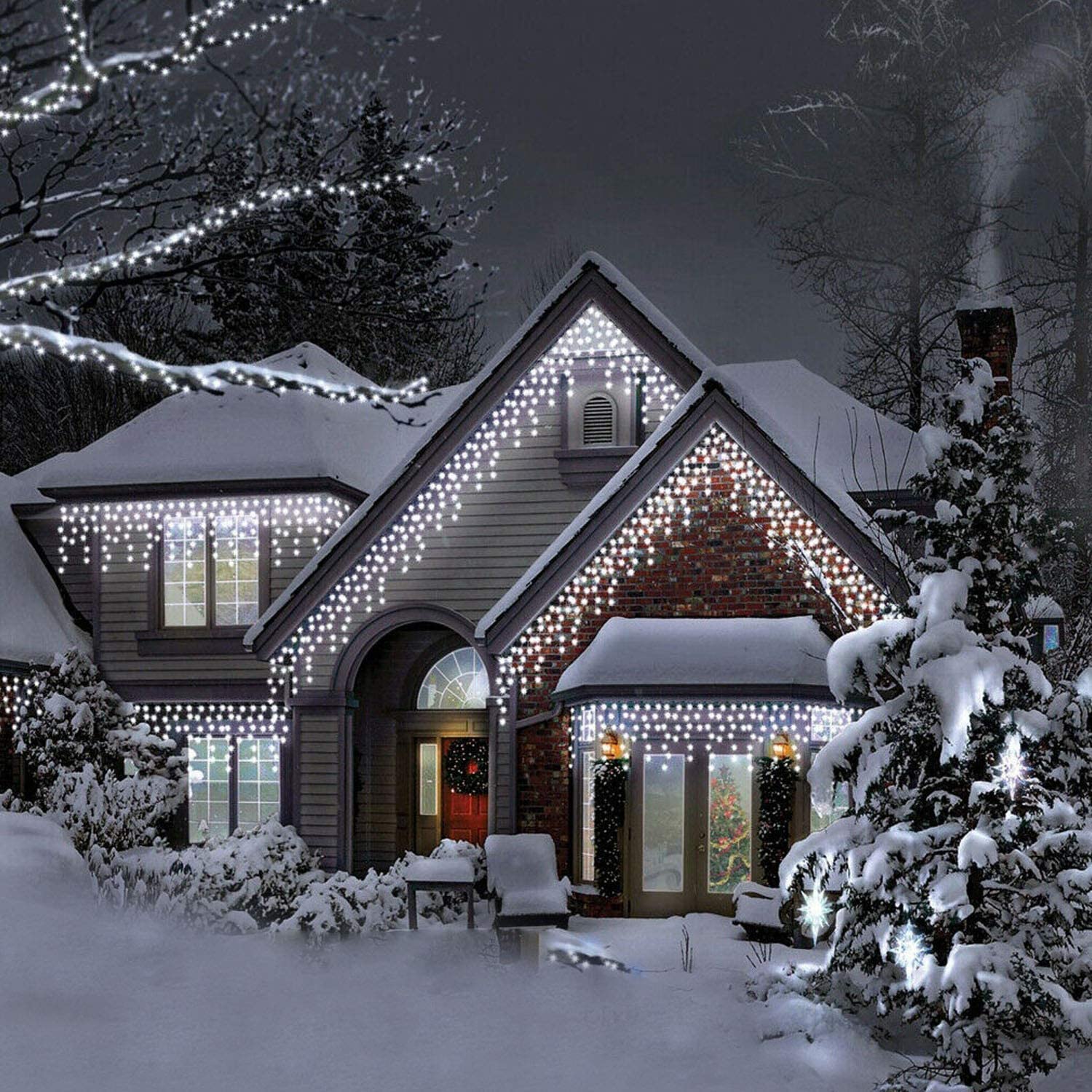 Ghirlanda luminoasa tip perdea 300 LED-uri, 12m, pentru interior/exterior, iluminare alba