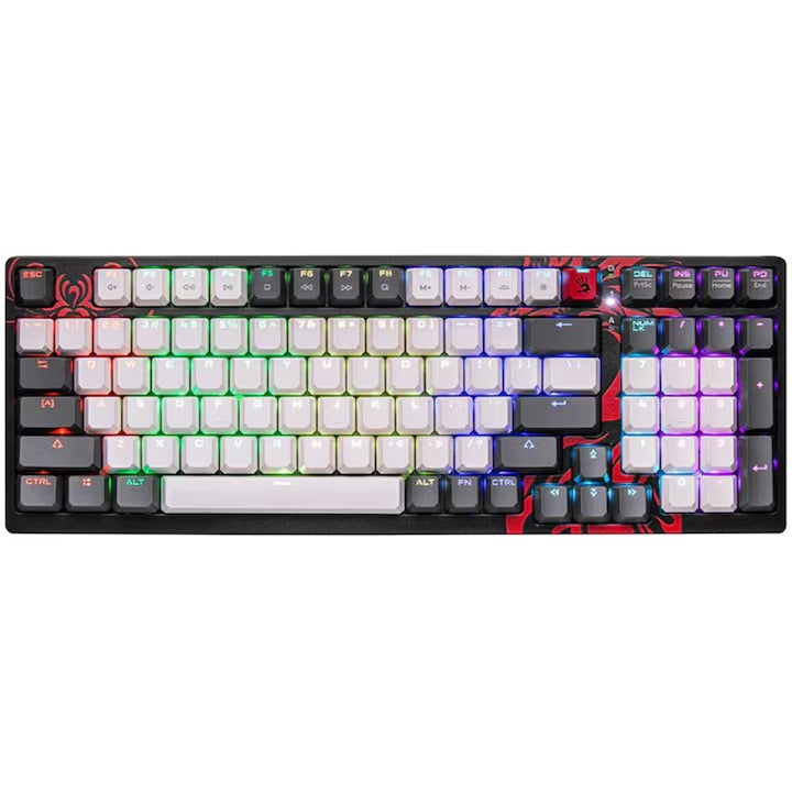 TASTATURA A4TECH - gaming, "Bloody co-branded Naraka", cu fir 1.8m, 106 taste, multimedia , iluminare, USB, negru, "S98"