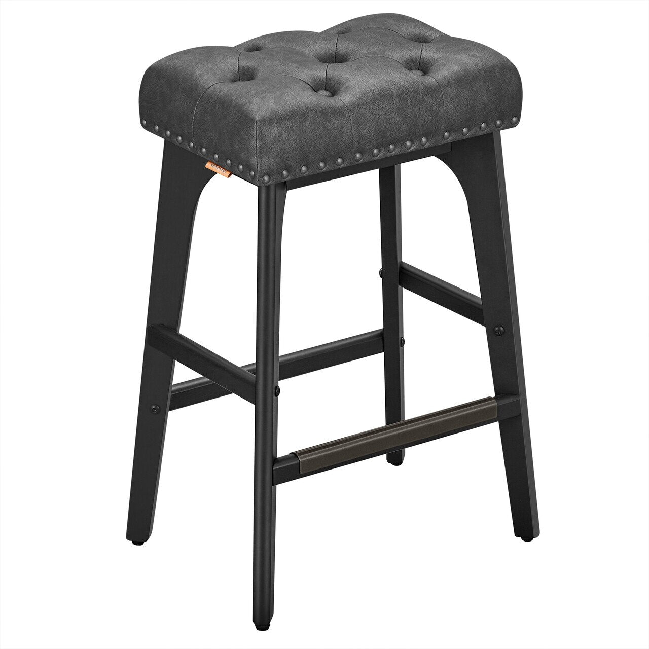 VASAGLE Set 2 scaune bar cu tapiterie piele ecologica, picioare din lemn, 44x32x66 cm, negru