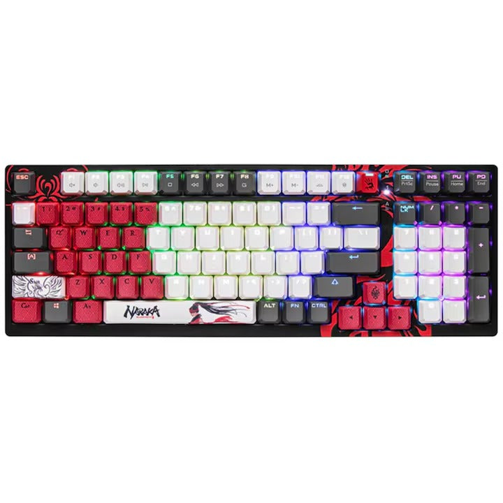 TASTATURA A4TECH - gaming, "Bloody co-branded Naraka", cu fir 1.8m, 106 taste, multimedia , iluminare, USB, negru, "S98"