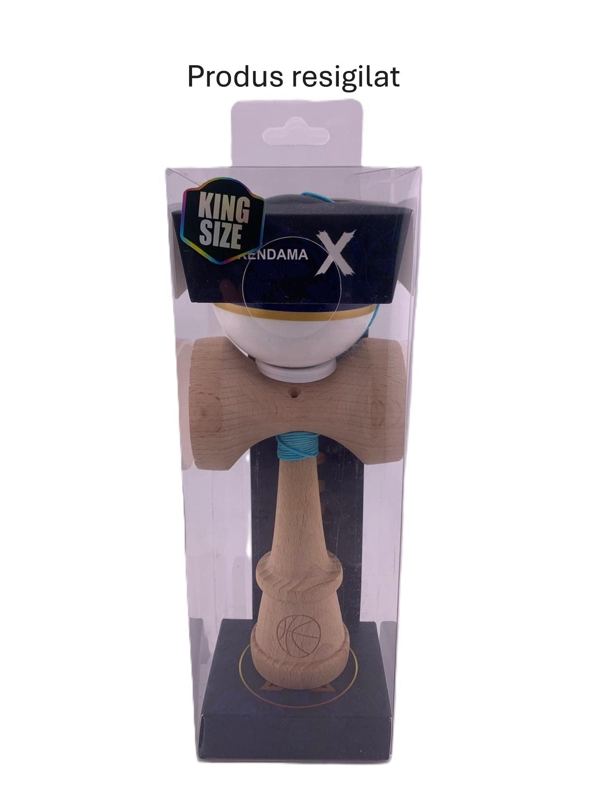 RESIGILATE - Kendama X Originala ROYAL SPIKE, Profesionala, Cupe Mari KING SIZE V3, Super Sticky, Gaura in Baza, Rulment Metalic, din lemn 18 cm, Ata 62/65 cm, Inel Albastru inchis