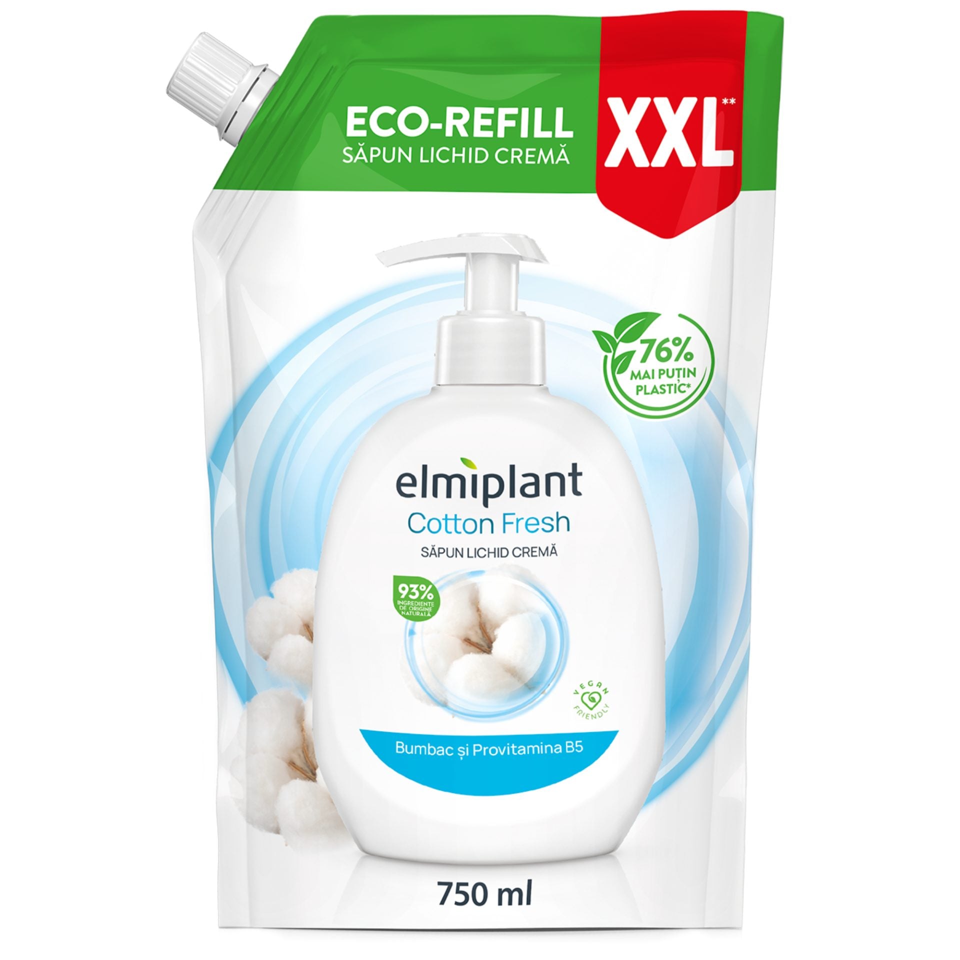 Rezerva Sapun Lichid Crema, Elmiplant, Bumbac si Provitamina B5, 750 ml