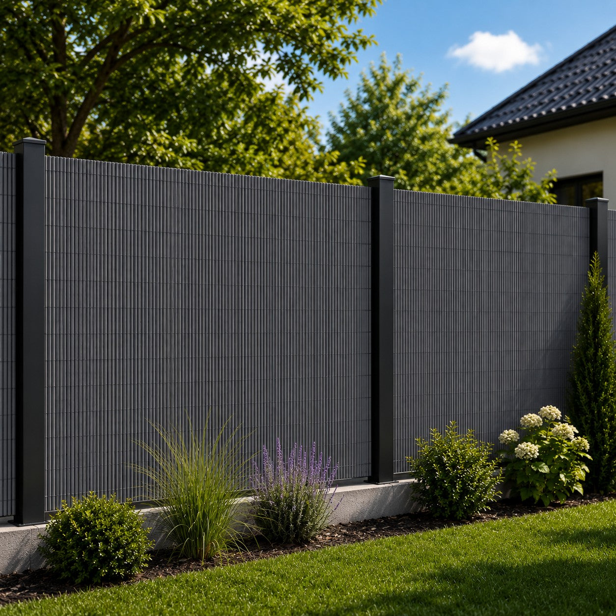 Panou de gard pentru intimitate in gradina, lamele PVC ce imita bambusul, protectie UV, 500x180 cm, gri