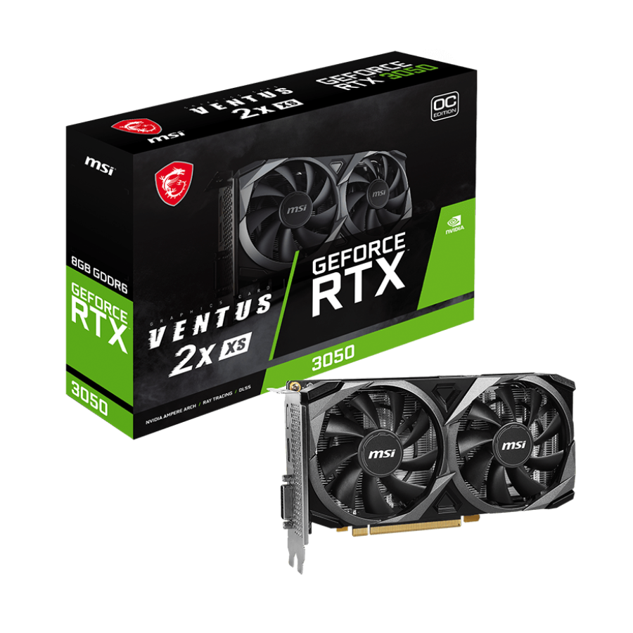 MSI Video Card NVidia RTX 3050 VENTUS 2X XS 8G OC (RTX3050, 8GB GDDR6 128bit, HDMI, DPx3, 1x8pin, 130W) "RTX 3050 VENTUS 2X XS 8G OC"