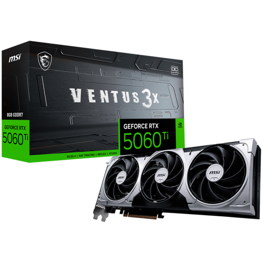 MSI Video Card NVIDIA GeForce RTX 5060 Ti 8G VENTUS 3X OC (8GB GDDR7/128bit, 3xDP, 1xHDMI, PCI Express Gen 5 x16 (uses x8), Recommended PSU 600W) "RTX 5060 TI 8G VENTUS 3X OC"