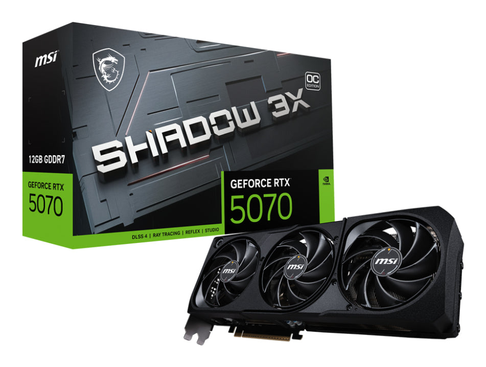 MSI Video Card Nvidia GeForce RTX 5070 12G SHADOW 3X OC (12GB GDDR7/192bit, PCI-E Gen5, 3x DP 2.1, 1x HDMI 2.1, 1x 16-pin Power Connector, Retail) "RTX 5070 12G SHADOW 3X OC"