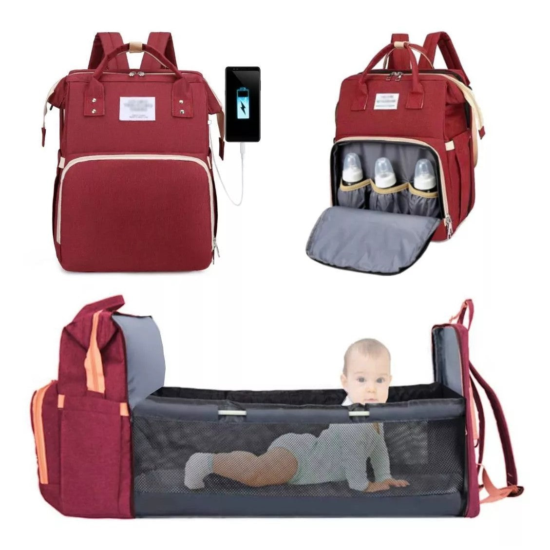 Rucsac Multifunctional pentru Mamici, cu Patut Pliabil si Baza de Schimbat, Rezistent la Apa, Capacitate Mare, Usor, Compartimente Multiple