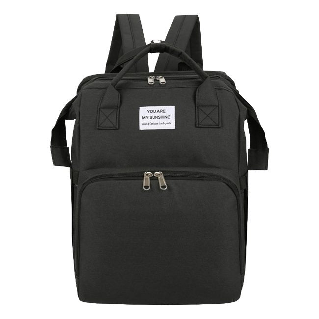 Rucsac Multifunctional pentru Mamici, cu Patut Pliabil si Baza de Schimbat, Rezistent la Apa, Capacitate Mare, Usor, Compartimente Multiple, Buzunar Termic pentru Lapte, 42 x 32 x 22 cm, Negru