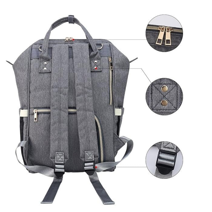 Rucsac Multifunctional pentru Mamici, din Panza Oxford, Compartimentare Multipla, Impermeabil, 43 x 18 x 26 cm, Gri Inchis