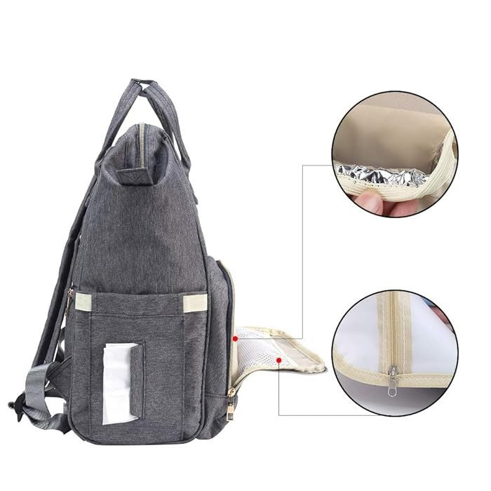 Rucsac Multifunctional pentru Mamici, din Panza Oxford, Compartimentare Multipla, Impermeabil, 43 x 18 x 26 cm, Gri Inchis