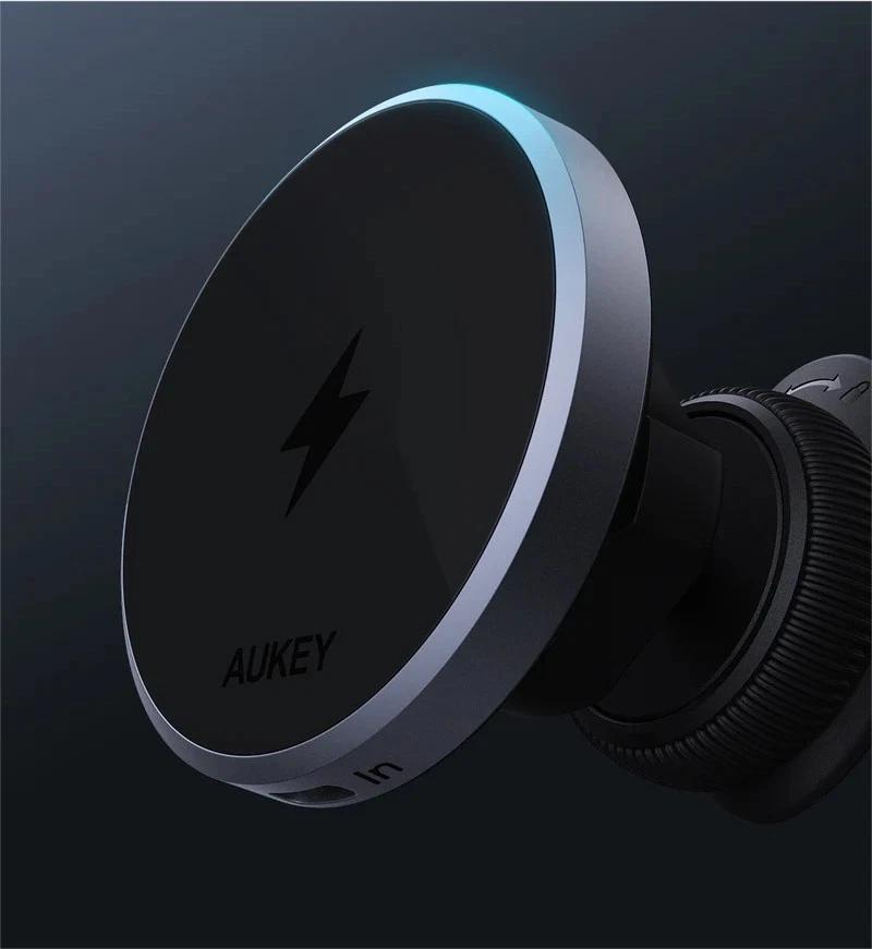 Alimentator Smartphone auto Aukey, HD-MC13, 15W, fast charge, suport prindere ventilatie, magnetic, alimentare prin UCB-C, 1 x USB-C, negru, "LLTSN1048332" - 689323787043