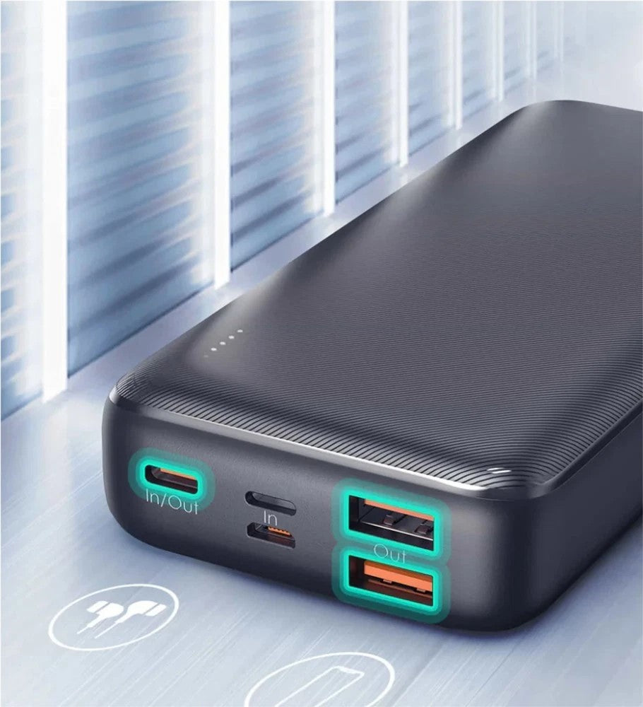 POWER BANK Aukey 20.000 mAh, 18W incarcare rapida 5-in-1, 1 x USB-C, 2 x USB-A, 1 x USB-Lighting, 1 x Micro-USB, 386g, negru, "EU001-LLTSN1018450C" - 608119200047
