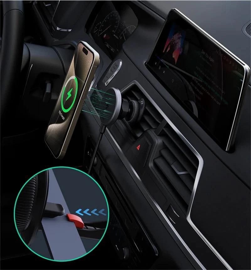 Alimentator Smartphone auto Aukey, HD-MC13, 15W, fast charge, suport prindere ventilatie, magnetic, alimentare prin UCB-C, 1 x USB-C, negru, "LLTSN1048332" - 689323787043