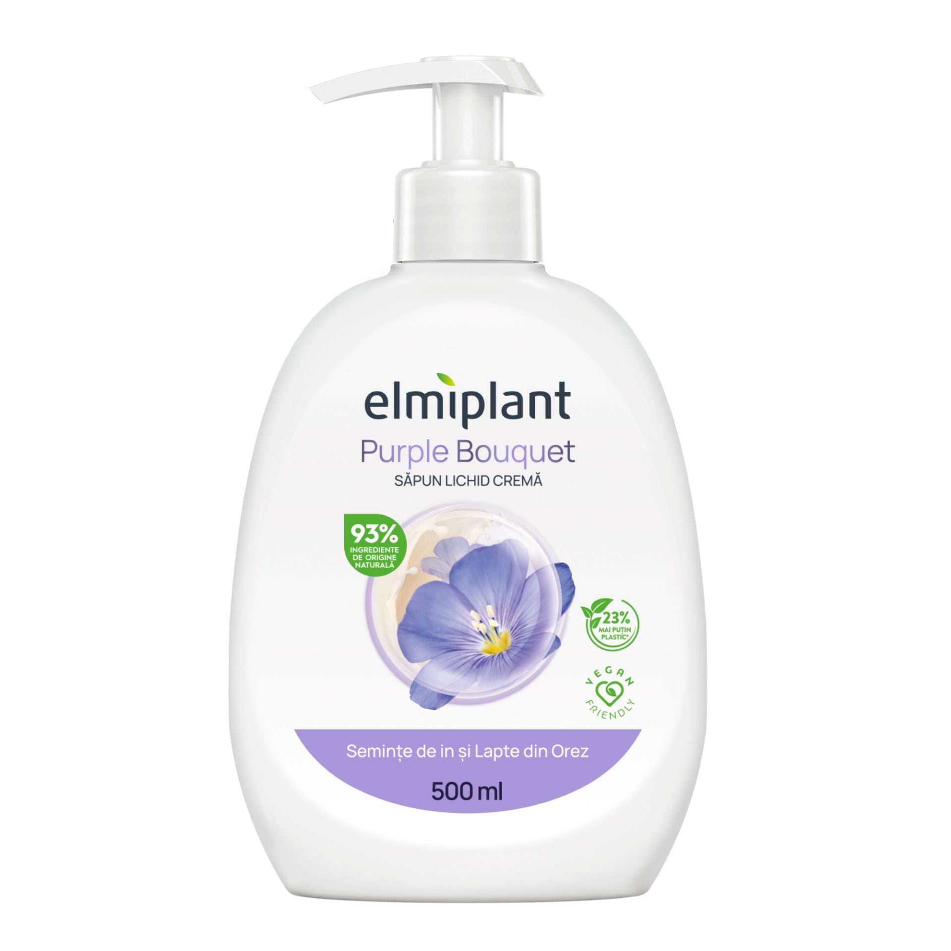 Sapun Lichid Crema, Elmiplant, Seminte de In si Lapte din Orez, 500 ml