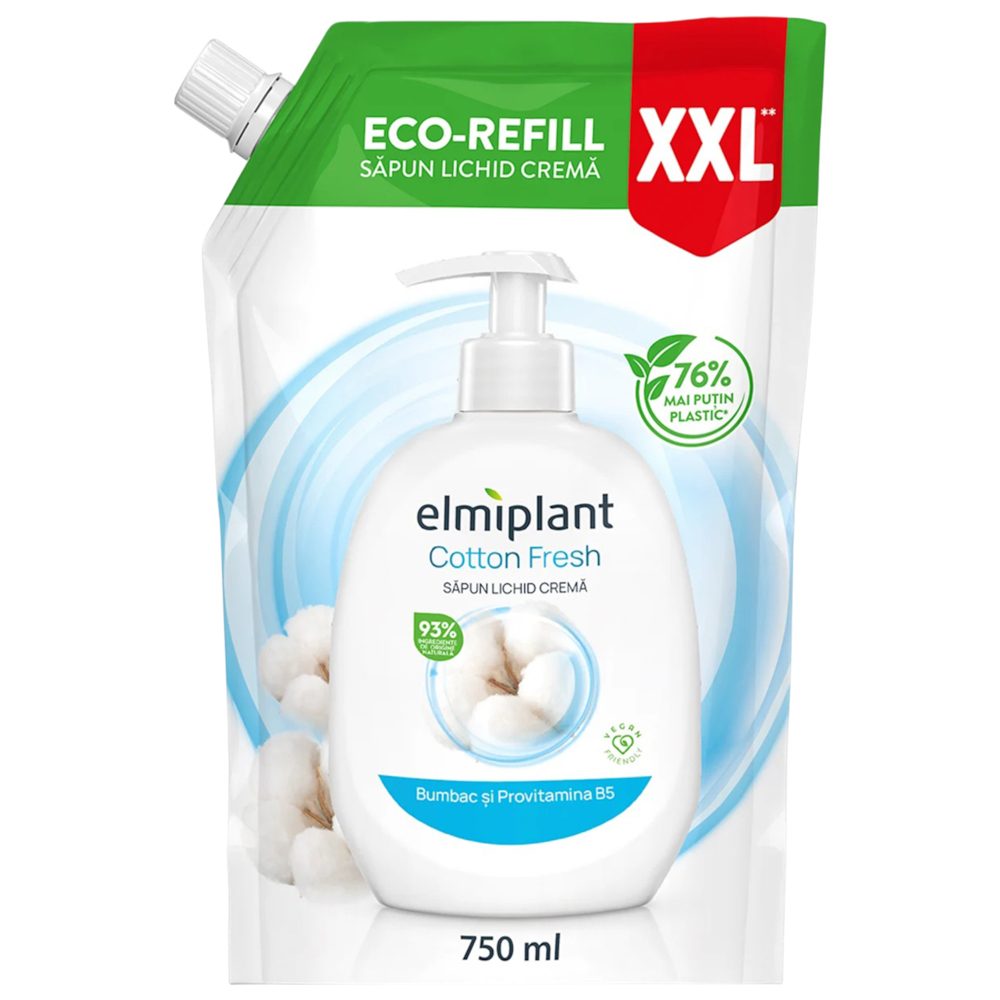 Rezerva Sapun Lichid Crema, Elmiplant, Bumbac si Provitamina B5, 750 ml