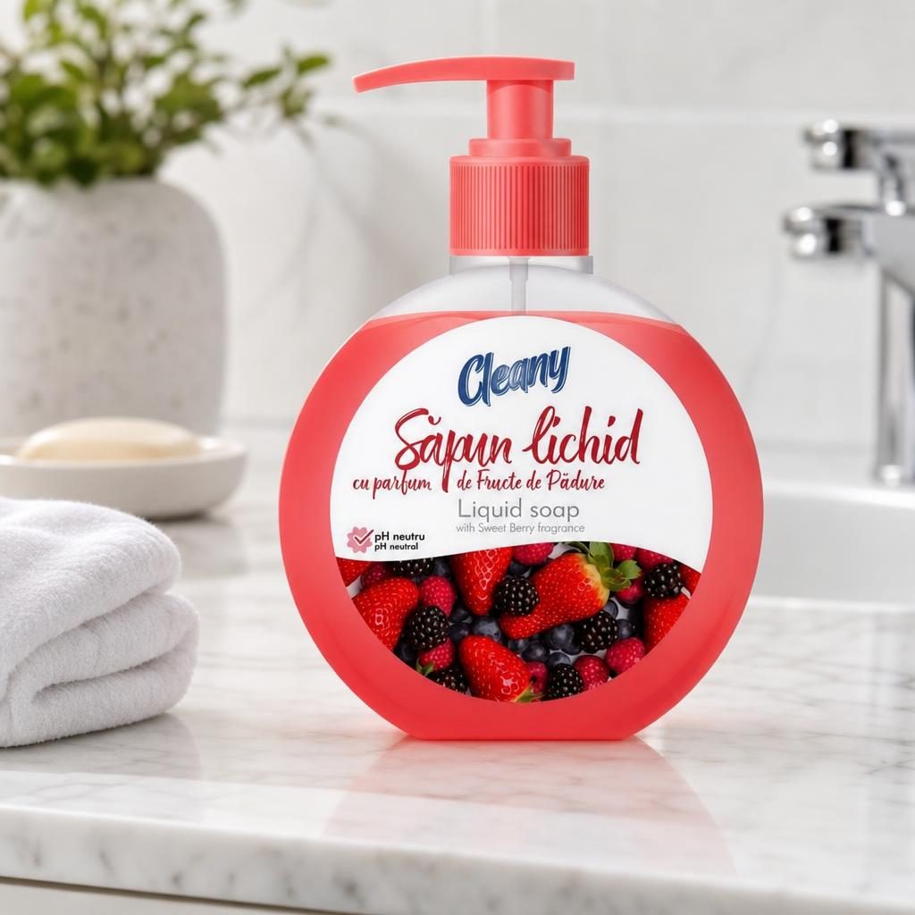 Sapun Lichid, Senzate/Cleany, 500 ml, cu Pompa, Aroma Fructe de Padure