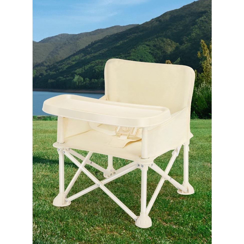 Scaun de Masa pentru Bebelusi si Copii, Tavita si Husa Detasabile, Multifuncțional, Stabil, Centura de Siguranta, Cos de Depozitare, Bej, cu Umbrela Roz, de la 6 Luni
