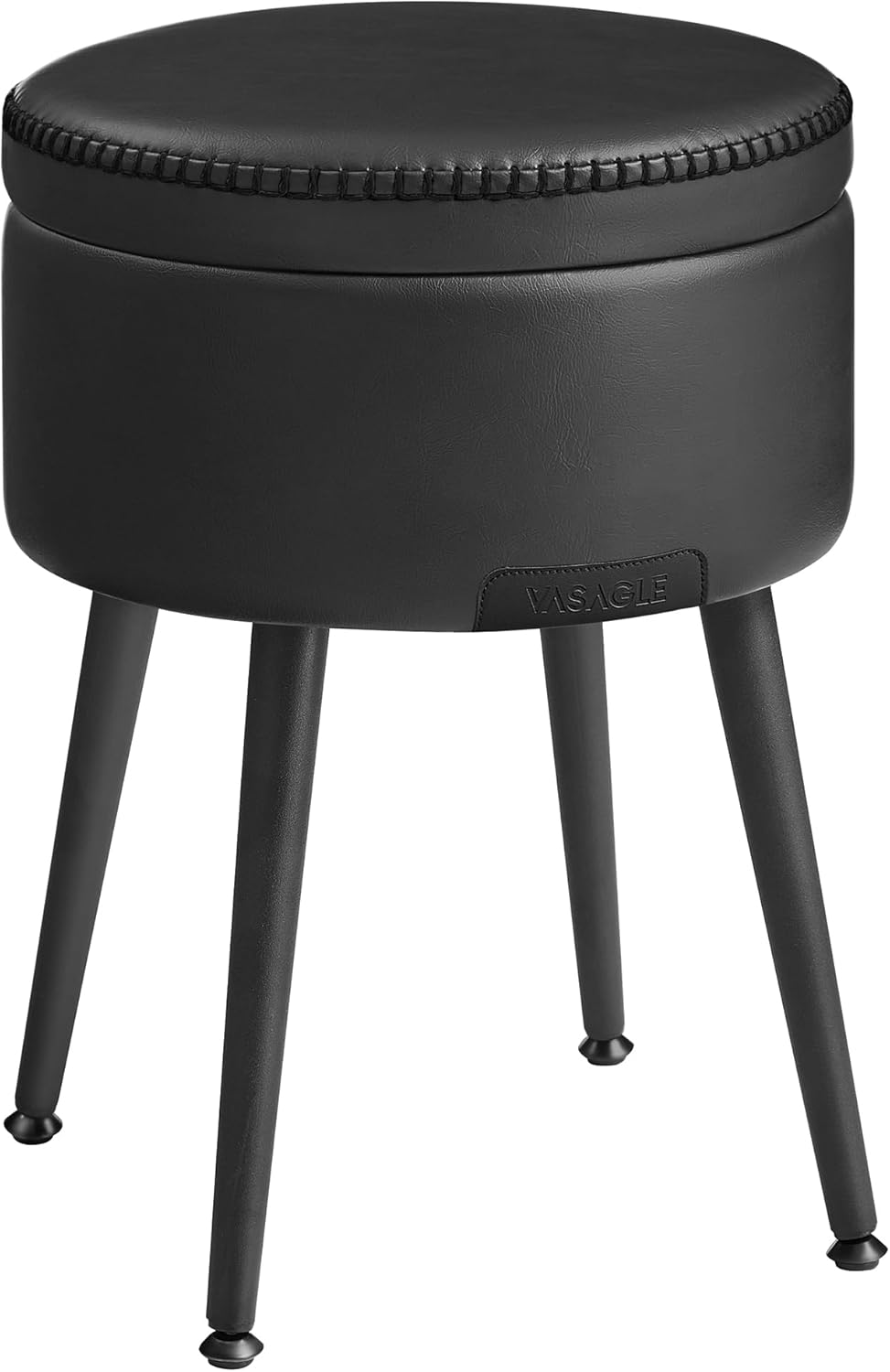 VASAGLE Taburet cu spatiu de depozitare, tapitat PU, cu 2 fete, diametru 32 cm, negru