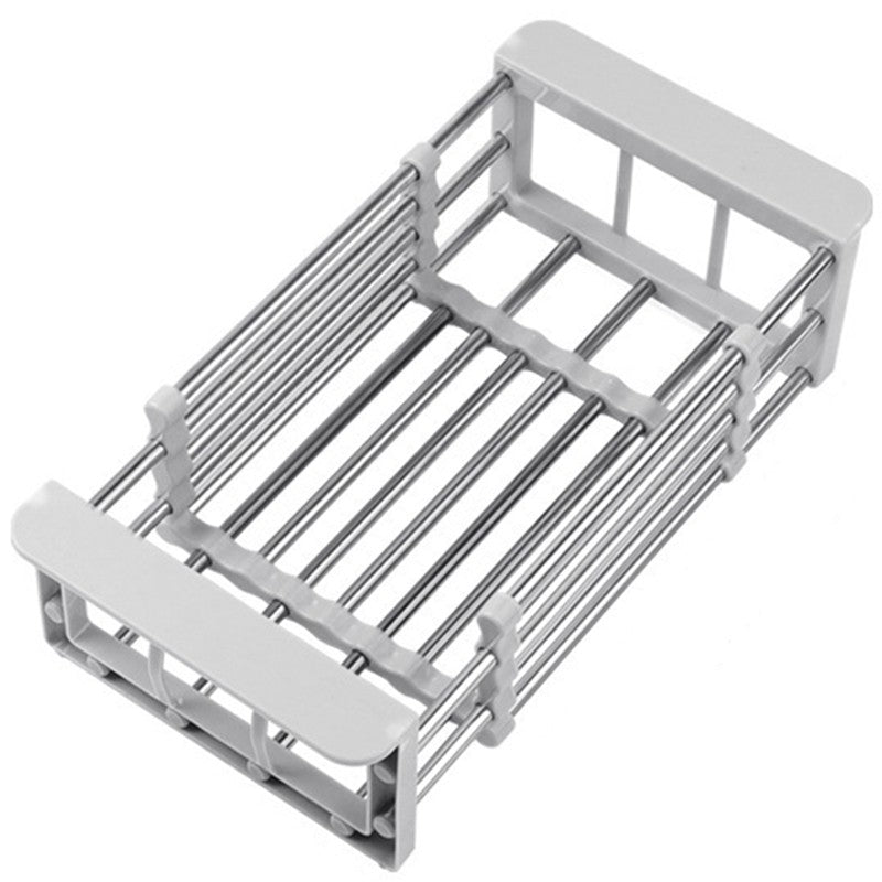 Suport Scurgere Extensibil pentru Bucatarie, Uscator Vase din Otel Inoxidabil, Suport Tacamuri si Pahare, Suport pentru Fructe si Legume, 24.5 x 16.5 x 9.5 cm Gri deschis