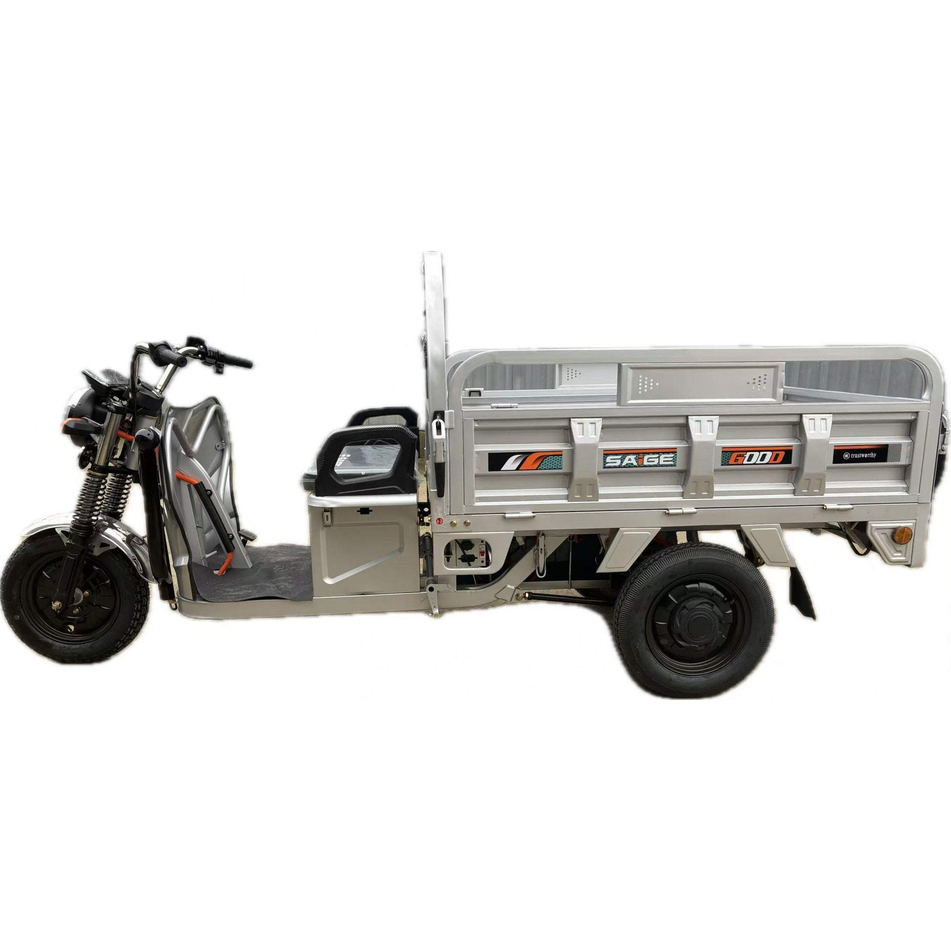 Triciclu Electic de Marfa Chuanqi, Saige, Fara Permis, Motor 1600W, Baterie 72V32Ah, Autonomie 60km, 250x88x115 cm, Viteza Maxima 25km/h, Gri