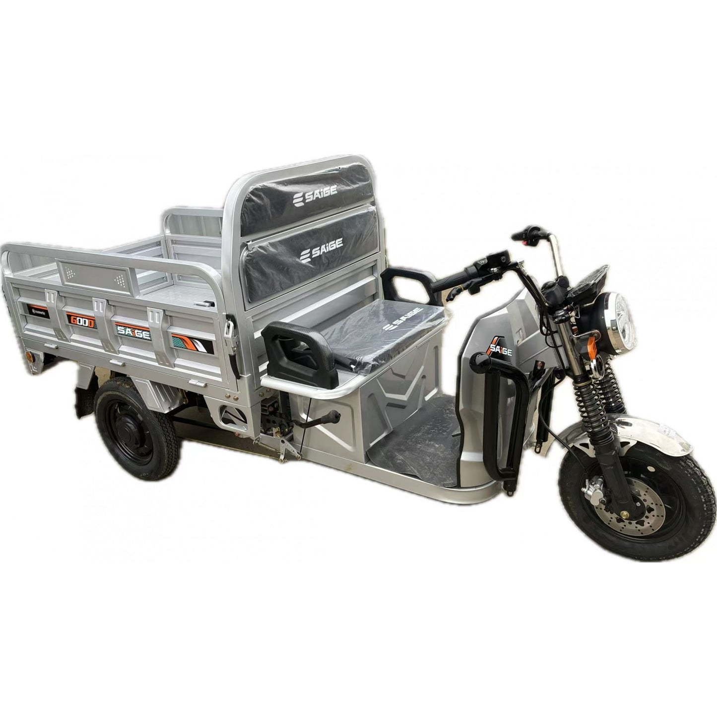 Triciclu Electic de Marfa Chuanqi, Saige, Fara Permis, Motor 1600W, Baterie 72V32Ah, Autonomie 60km, 250x88x115 cm, Viteza Maxima 25km/h, Gri