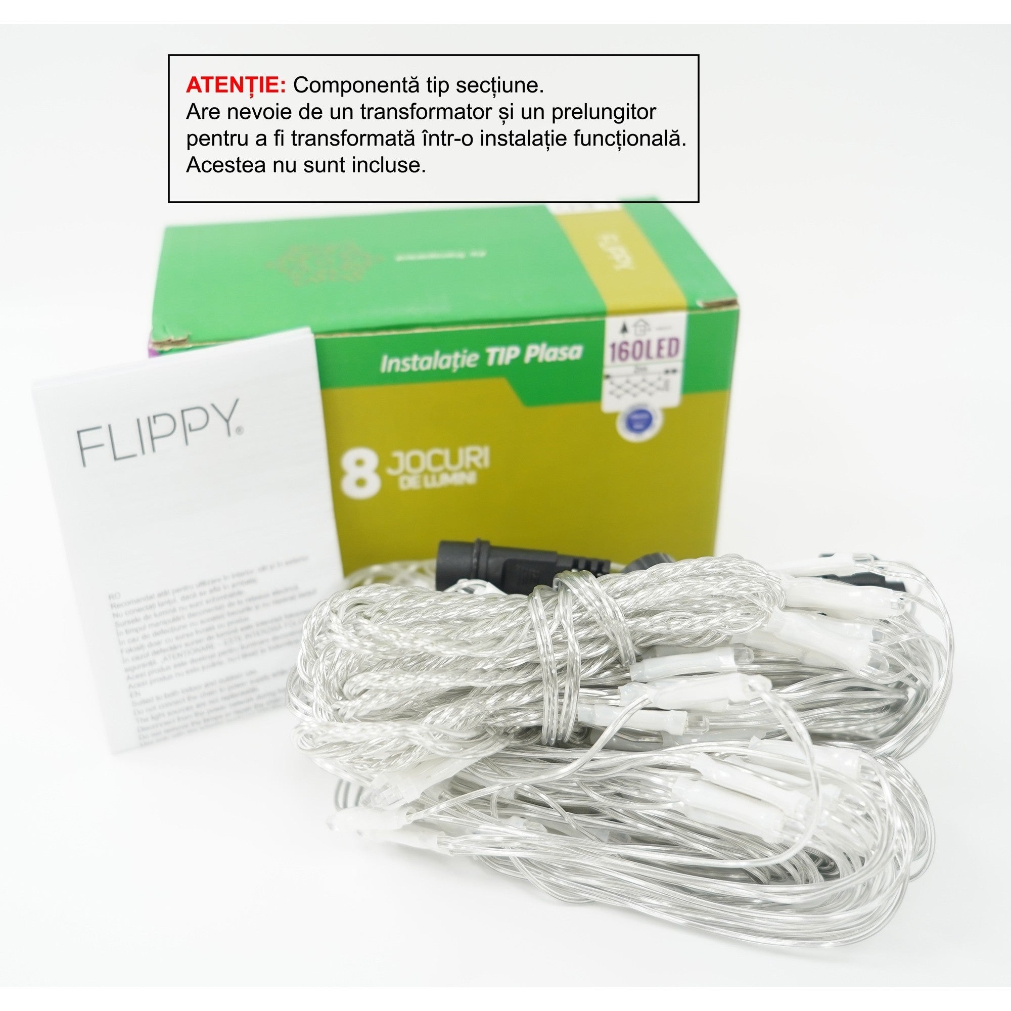 Sectiune Instalatie de Craciun, Tip Plasa, 160 LED-uri, 2 m x 2 m, 8 jocuri de lumini, Interconectabila, Fir transparent, Albastru