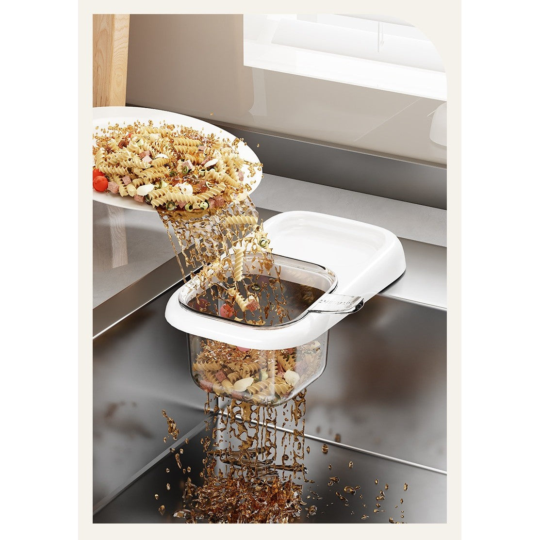 Cos de Scurgere pentru Chiuveta, din ABS, cu Maner si Ventuza, Multifunctional, 22 x 13 x 8.5 cm, Alb