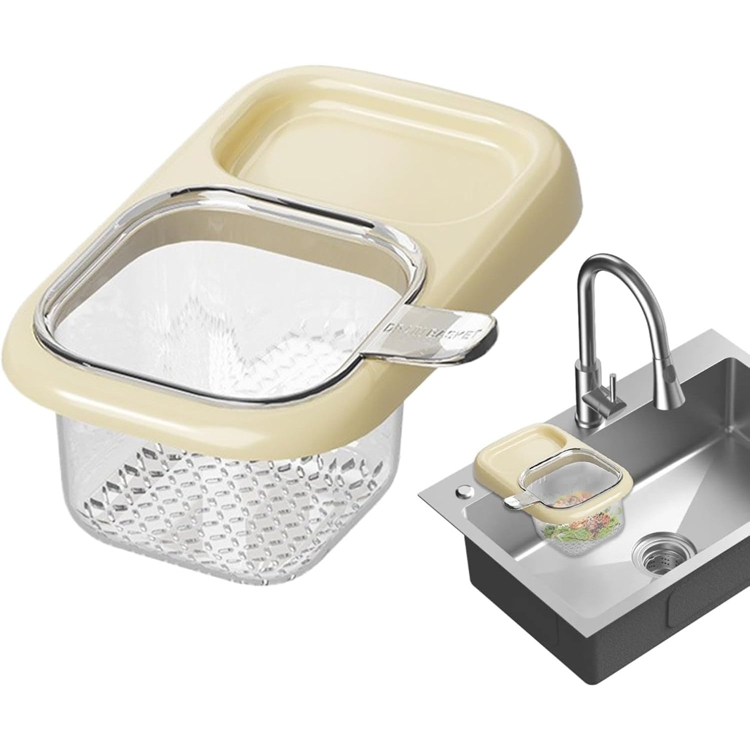 Cos de Scurgere pentru Chiuveta, din ABS, cu Maner si Ventuza, Multifunctional, 22 x 13 x 8.5 cm, Crem