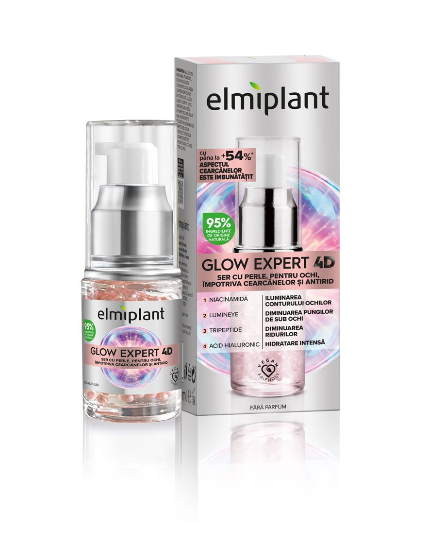 Ser Cu Perle Pentru Ochi, Elmiplant, Glow Expert 4D Impotriva Petelor Pigmentare si Antirid, cu Niacinamida si Bakuchiol, 15 ml